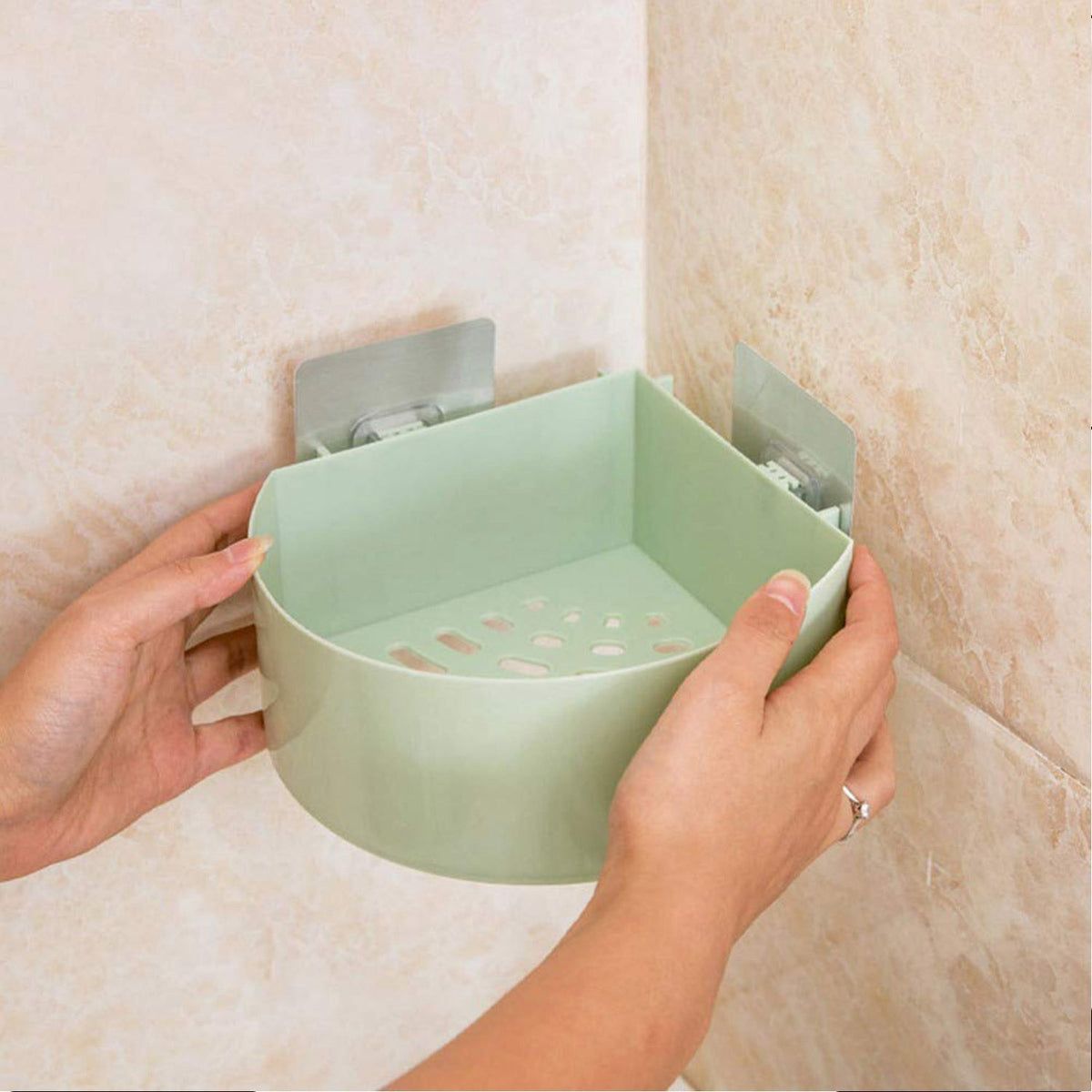 Corner Shelf Bathroom Kitchen Rack Self Adhesive Shower Caddy Plastic Triangle Wall Mount Storage Basket