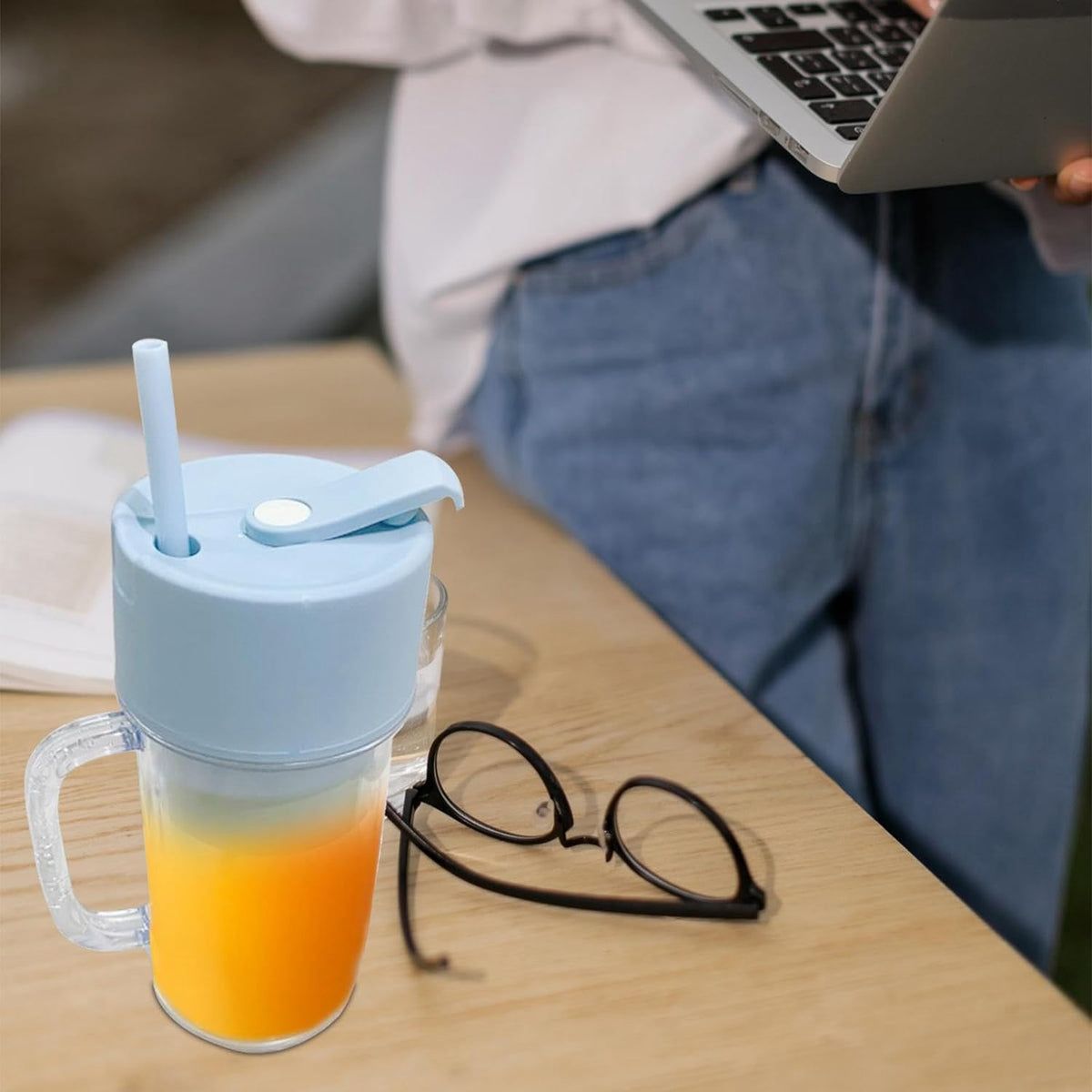 5841 2 In1 Portable Crusher Juicer With Handle Straw For Smoothie Sipper Usb Rechargeable (340 Ml) 6 Stainless Steel Blades Compact Juicer Mixer Juicer Portable Fresh Juice Blender Portable Electric Juicer ( 340 ML) )
