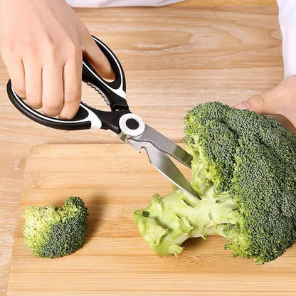 3 In1 Multi-function Kitchen Household For Vegetables Fruit Cheese Meat Slices With Bottle Opener Stainless Steel Sea Food Scissor (1 Pc )