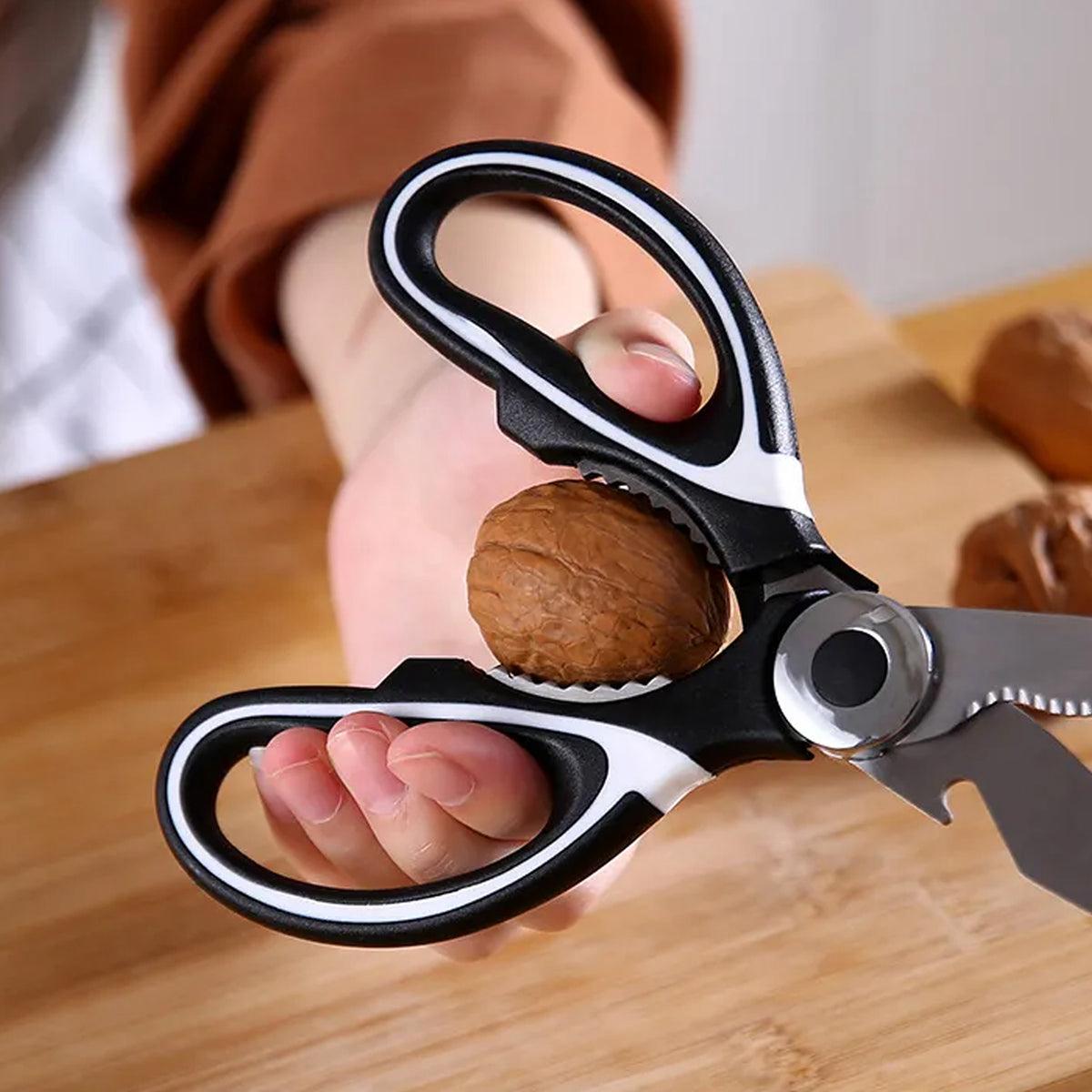 3 In1 Multi-function Kitchen Household For Vegetables Fruit Cheese Meat Slices With Bottle Opener Stainless Steel Sea Food Scissor (1 Pc )