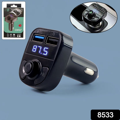 8533 Car-x8 Bluetooth Fm Transmitter Kit For Hands-free Call Receiver Music Player Call Receiver Fast Mobile Charger Ports For All Smartphones with 3.1a Quick Charge Dual Usb Car Charger