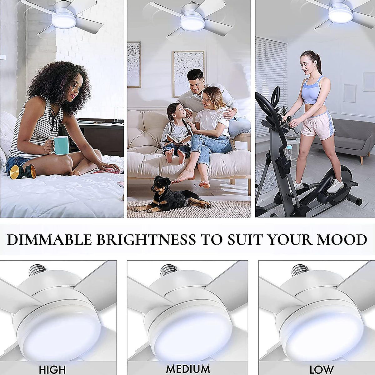 17845 Socket Fan Light Original - Cool Light Led Ceiling Fans With Lights And Remote Control Replacement For Lightbulb - Bedroom Kitchen Living Room1000 Lumens 5000 Kelvins Cool Leds (Remote Battery Not Included)