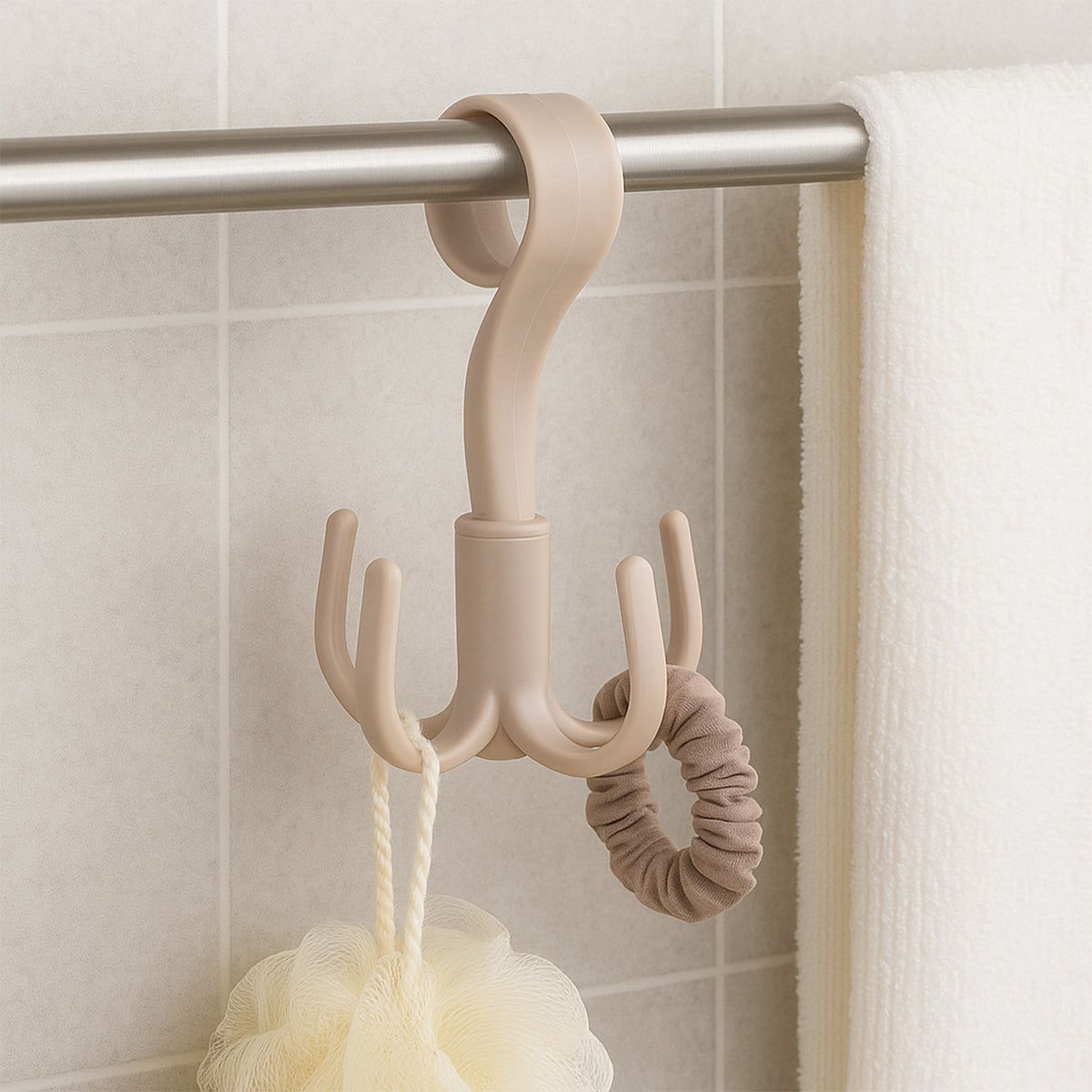 360° Rotating Multipurpose Hook Hanger for Wardrobe and Kitchen Storage – 1 Pc Hanging Organizer with 4 Hooks