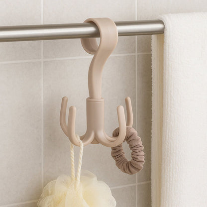 360° Rotating Multipurpose Hook Hanger for Wardrobe and Kitchen Storage – 1 Pc Hanging Organizer with 4 Hooks