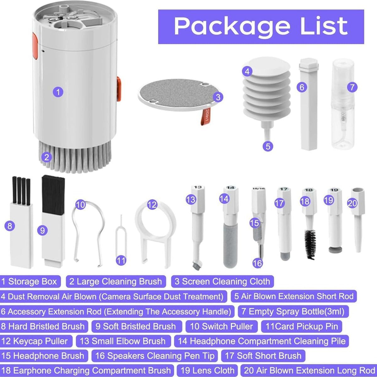 20-in-1 Keyboard Cleaner Kit – Electronic Cleaning Brush, Spray & Tools for Laptop, Phone, Camera & More