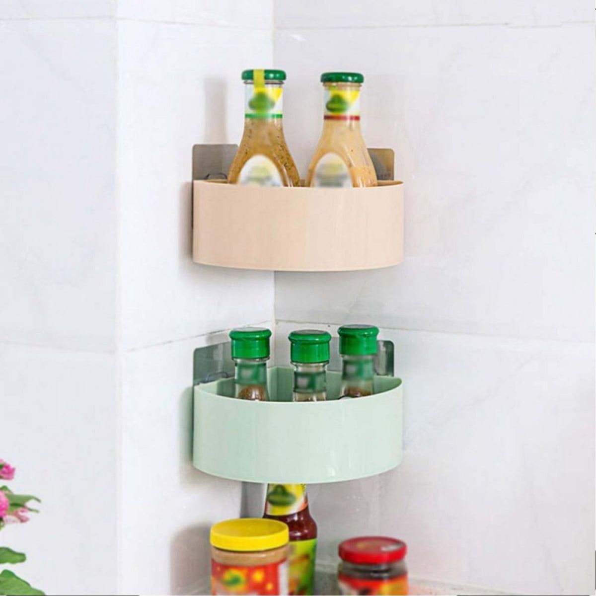 Corner Shelf Bathroom Kitchen Rack Self Adhesive Shower Caddy Plastic Triangle Wall Mount Storage Basket