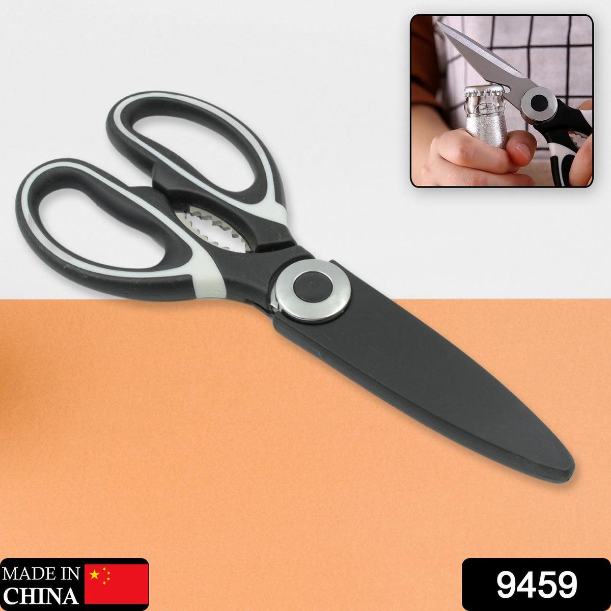 3 In1 Multi-function Kitchen Household For Vegetables Fruit Cheese Meat Slices With Bottle Opener Stainless Steel Sea Food Scissor (1 Pc )