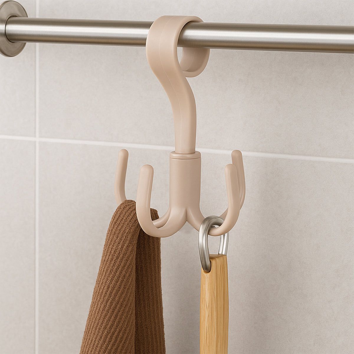 360° Rotating Multipurpose Hook Hanger for Wardrobe and Kitchen Storage – 1 Pc Hanging Organizer with 4 Hooks