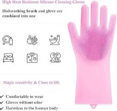 714 Reusable Silicone Cleaning Brush Scrubber Gloves (Multicolor)