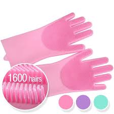 714 Reusable Silicone Cleaning Brush Scrubber Gloves (Multicolor)