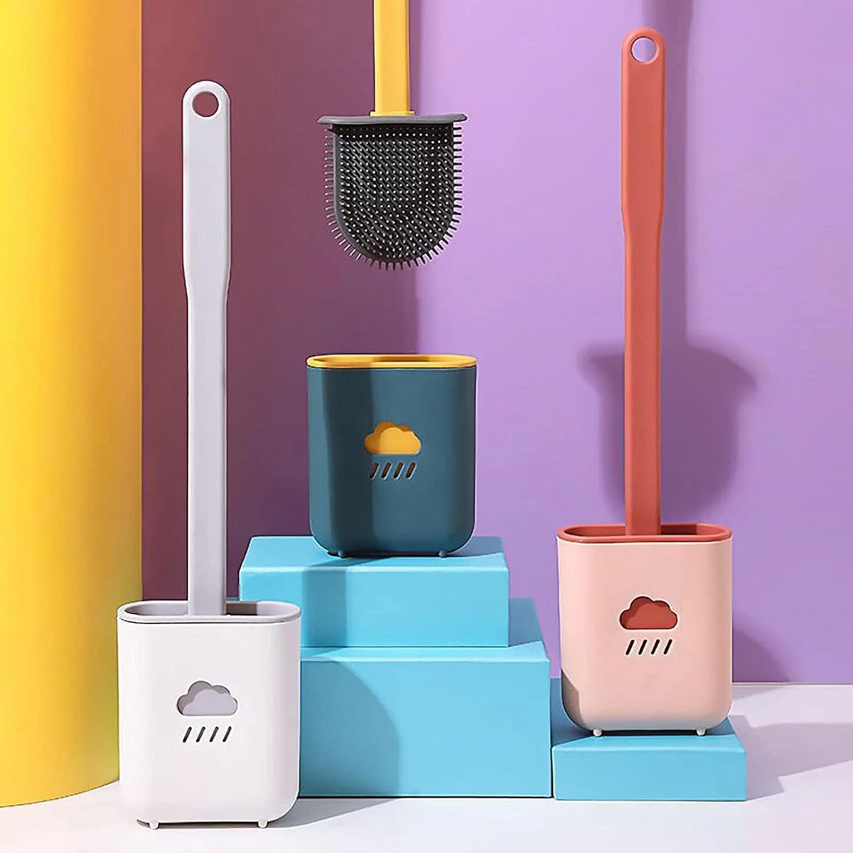 1410l Silicone Toilet Brush Flexible Soft Bristle Brush With Quick Dry Holder Cleaning Brush For Toilet Accessories ( Without Sticker Box )
