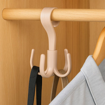 360° Rotating Multipurpose Hook Hanger for Wardrobe and Kitchen Storage – 1 Pc Hanging Organizer with 4 Hooks