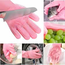 714 Reusable Silicone Cleaning Brush Scrubber Gloves (Multicolor)