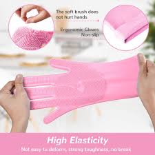 714 Reusable Silicone Cleaning Brush Scrubber Gloves (Multicolor)