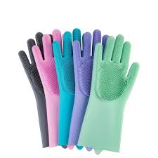 714 Reusable Silicone Cleaning Brush Scrubber Gloves (Multicolor)