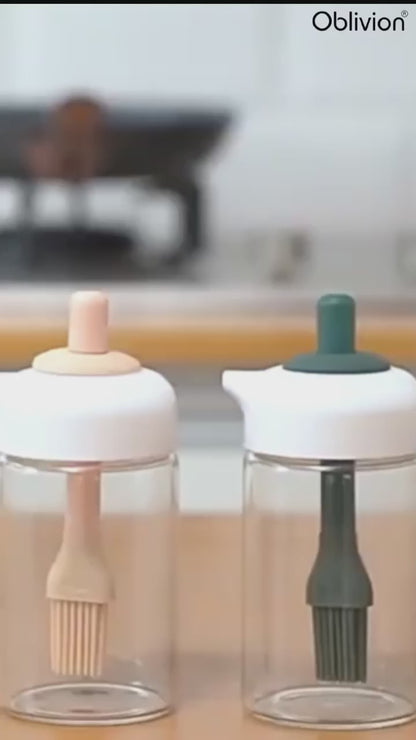 2 In 1 Glass Oil Dispenser Jar Bottle With Brush (1 Set)