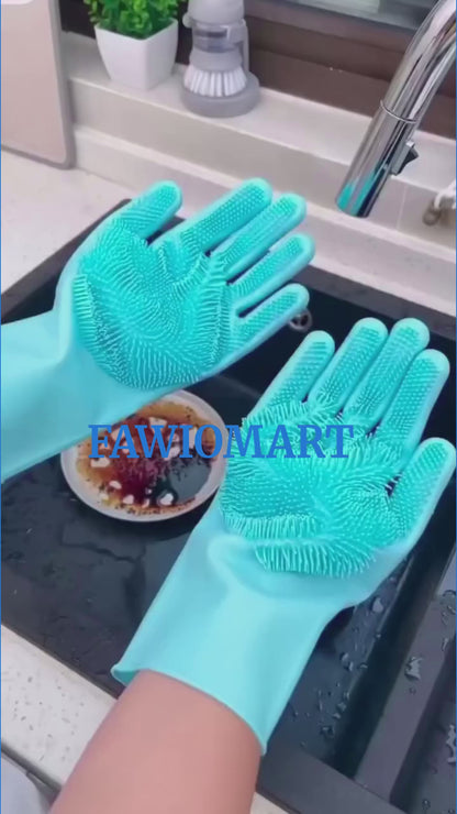 714 Reusable Silicone Cleaning Brush Scrubber Gloves (Multicolor)