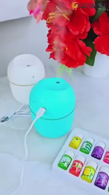 Portable Mini USB Humidifier with Light, Cool Mist & Essential Oil Diffuser (250ML / Mix Design)