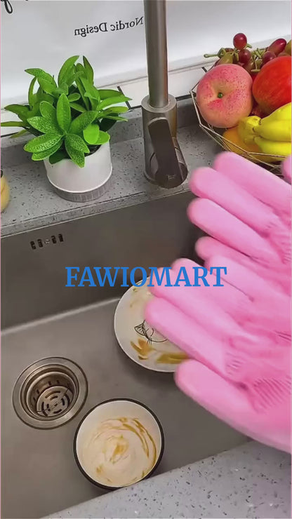 714 Reusable Silicone Cleaning Brush Scrubber Gloves (Multicolor)